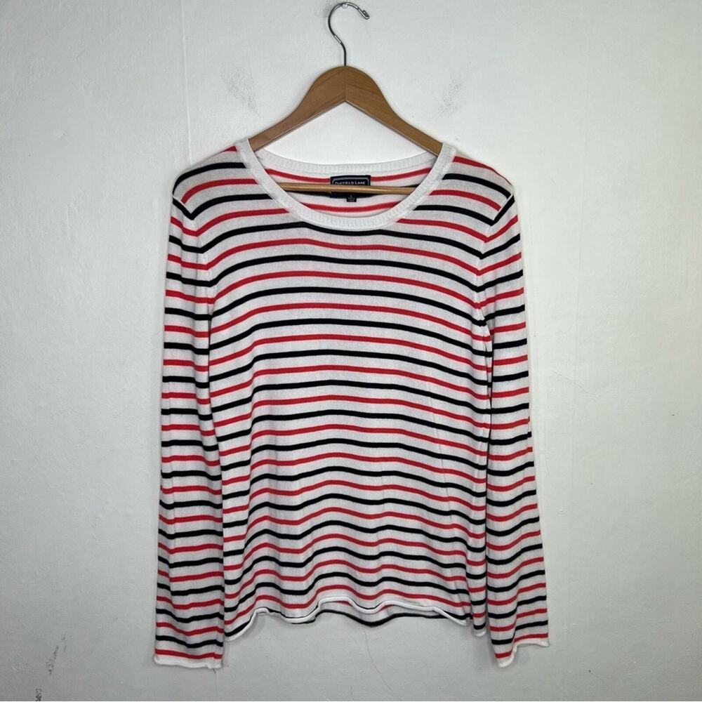 Duffield Lane White Striped Pullover Lightweight Sweater Womens Size Large